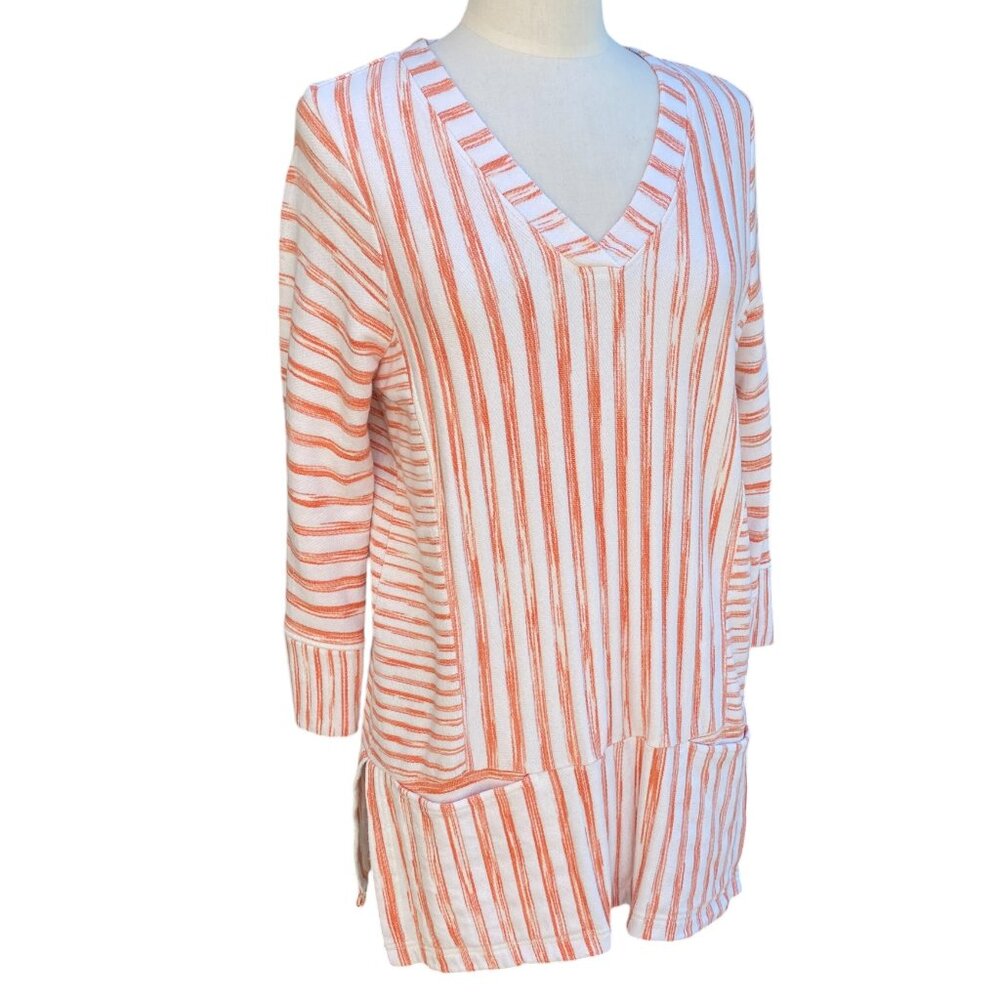 Soft Surroundings Briza Striped Tunic Top Coverup Beach Vacation Pocket M